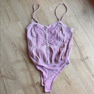 Free People Pink Lace Bodysuit